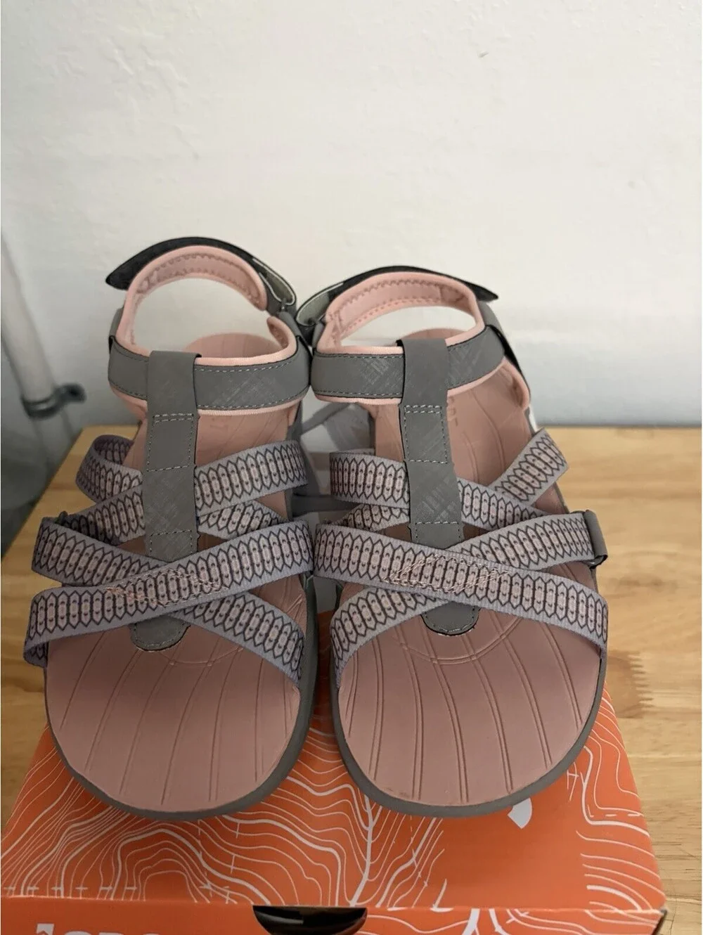 JSport Kaia Sport Sandals Grey/Pink Adjustable Straps NIB - Size 8